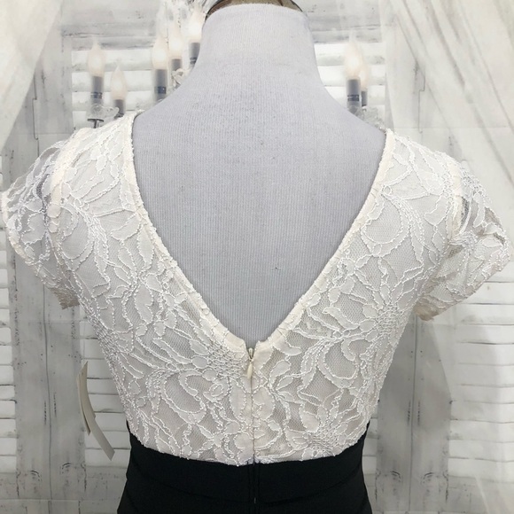 Simply Liliana Size 4 Dress Ivory Black Fitted Cap Sleeve Open Back Formal - Picture 7 of 10